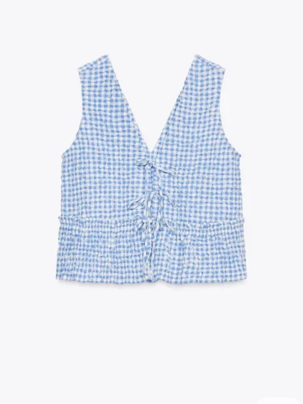 Zara Blue & White Gingham Tie-Front Top